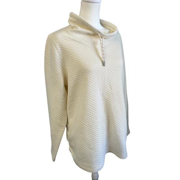 LL Bean Soft Cozy Pull Over Cowl Neck Sweatshirt Quilted Design Cream  size XL - Picture 3 of 9